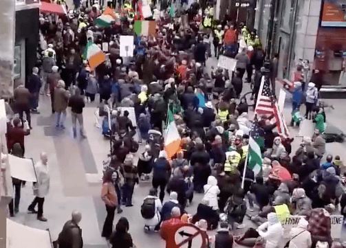 WATCH: Anti-mask protesters block up Grafton Street while chanting at shoppers