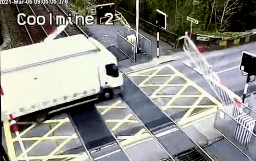 WATCH: Irish Rail share footage of lorry crashing into barrier at Coolmine Station