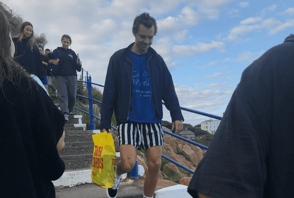 Harry Styles spotted at the Vico with a bag of cans