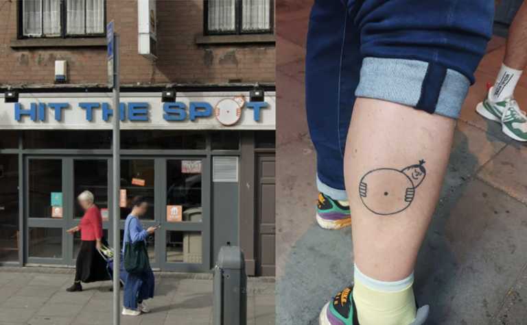 Someone got a tattoo of the Hit The Spot takeaway logo