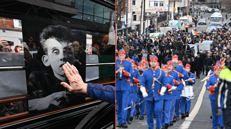 Thousands turn out to pay respects at Shane MacGowan’s funeral procession in Dublin