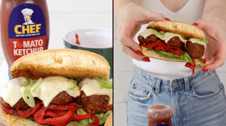 This meatball sub with a spicy ketchup glaze is the saucy saviour you need to make for lunch